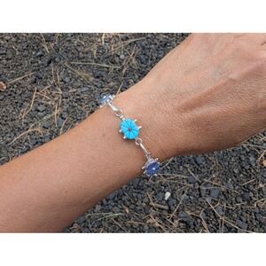 Zuni Handmade Turtle Link Bracelet Blue Opal Turquoise Alvina Lamy 8in